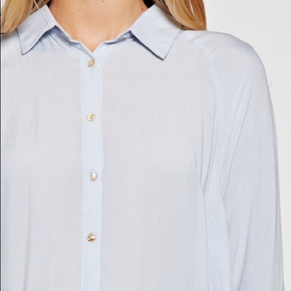 Blue Ruffled High-Low Work Blouse - Picture 6 of 7